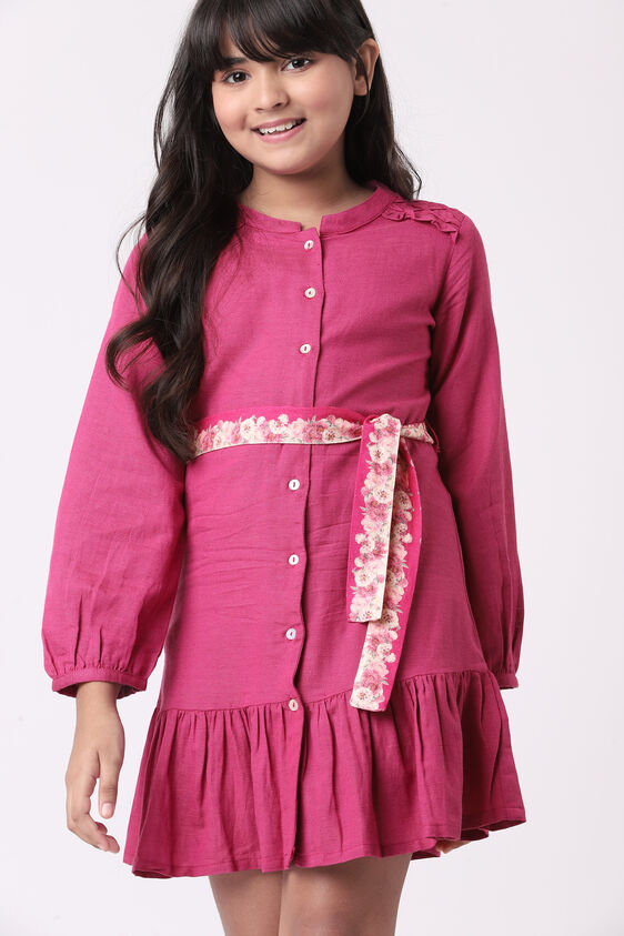 Magenta Solid Flounce Dress, Magenta, image 1
